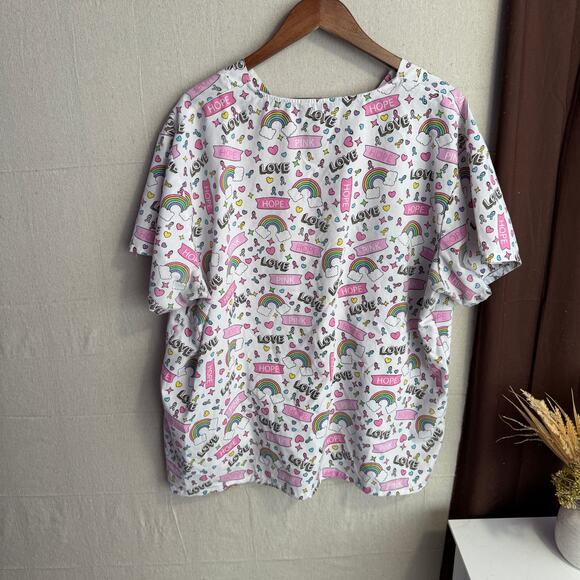 Cassandra O Size 3X Scrub Top Awareness Ribbon Rainbow Hope Print - Picture 8 of 11